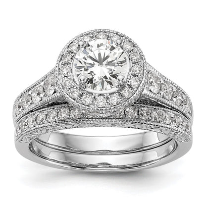 14K White Gold Round Simulated Diamond Halo Engagement Ring