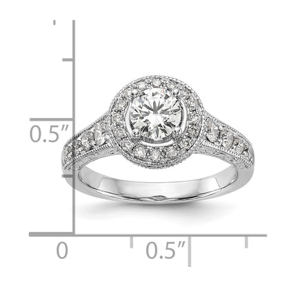 14K White Gold Round Simulated Diamond Halo Engagement Ring