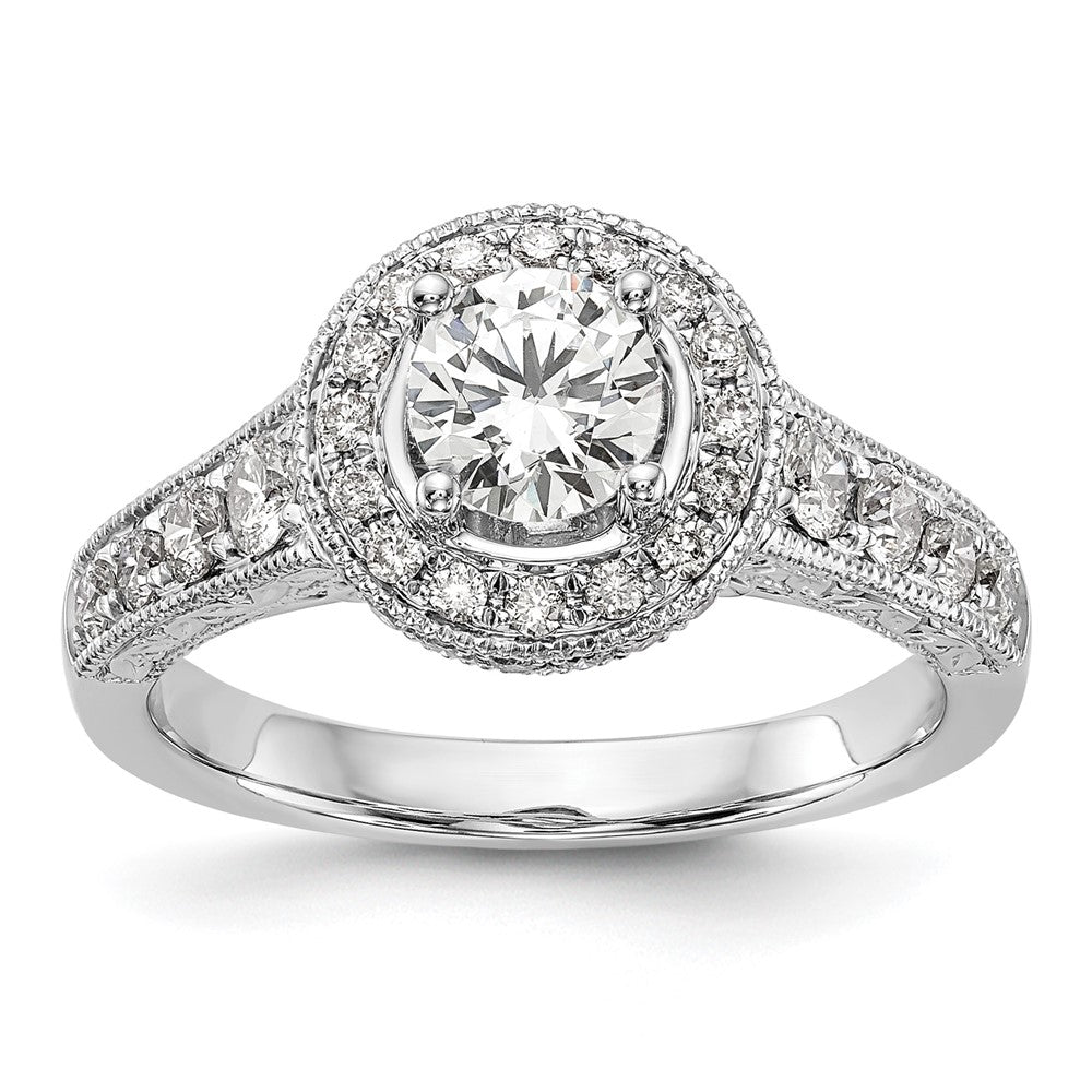 14K White Gold Round Simulated Diamond Halo Engagement Ring