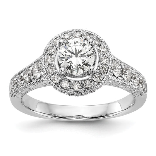 14K White Gold Round Simulated Diamond Halo Engagement Ring