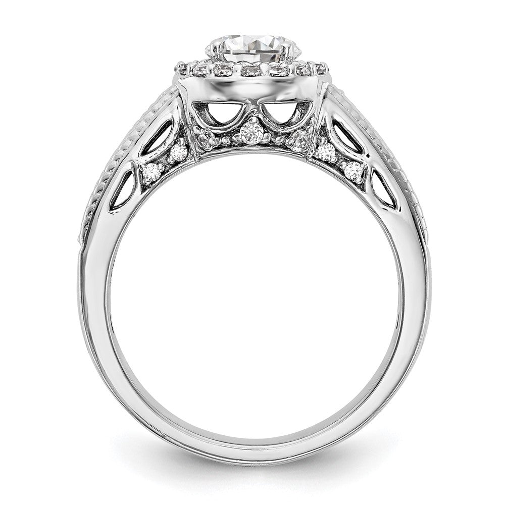 14K White Gold Round Simulated Diamond Halo Engagement Ring
