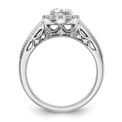 14K White Gold Round Simulated Diamond Halo Engagement Ring