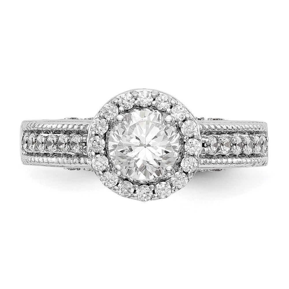 14K White Gold Round Simulated Diamond Halo Engagement Ring