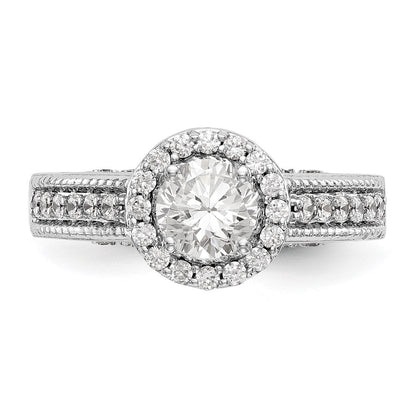 14K White Gold Round Simulated Diamond Halo Engagement Ring