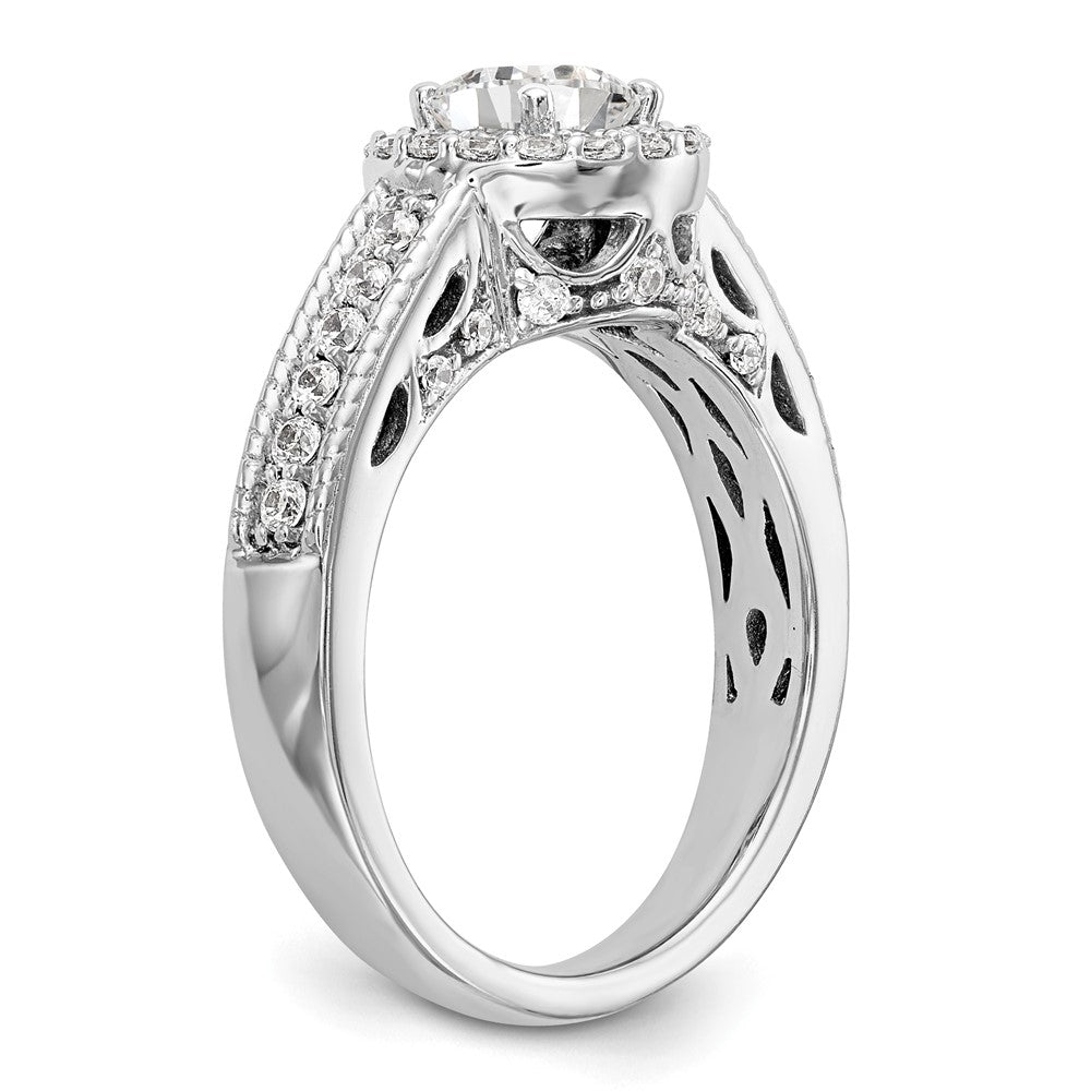 14K White Gold Round Simulated Diamond Halo Engagement Ring