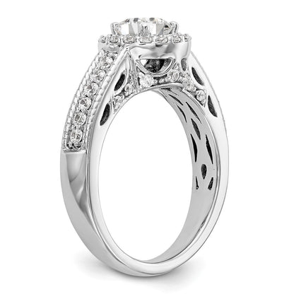 14K White Gold Round Simulated Diamond Halo Engagement Ring
