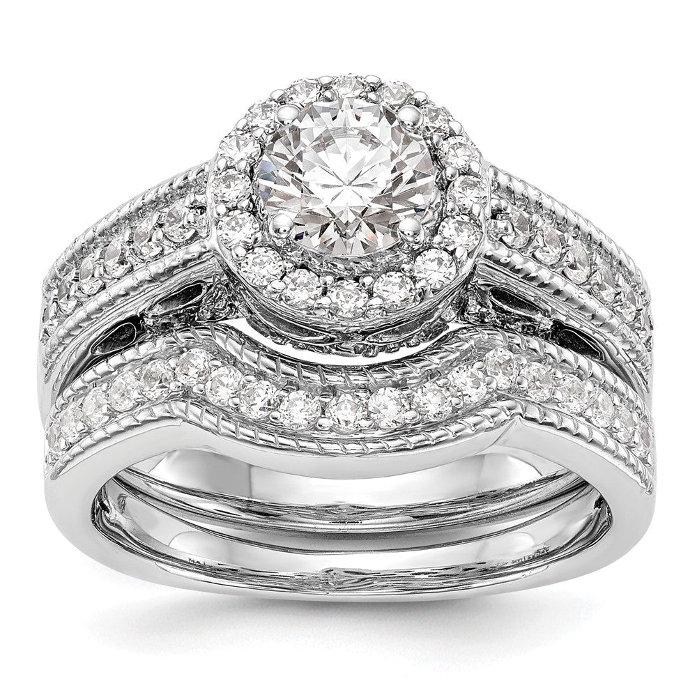 14K White Gold Round Simulated Diamond Halo Engagement Ring