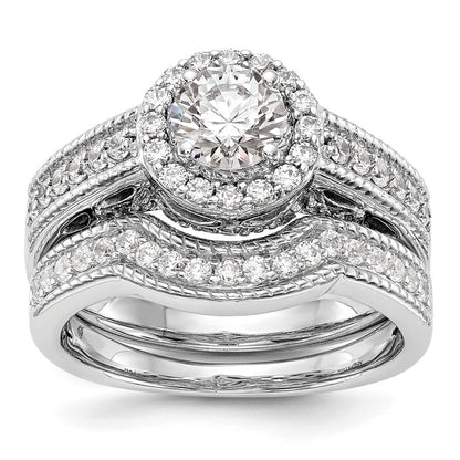 14K White Gold Round Simulated Diamond Halo Engagement Ring