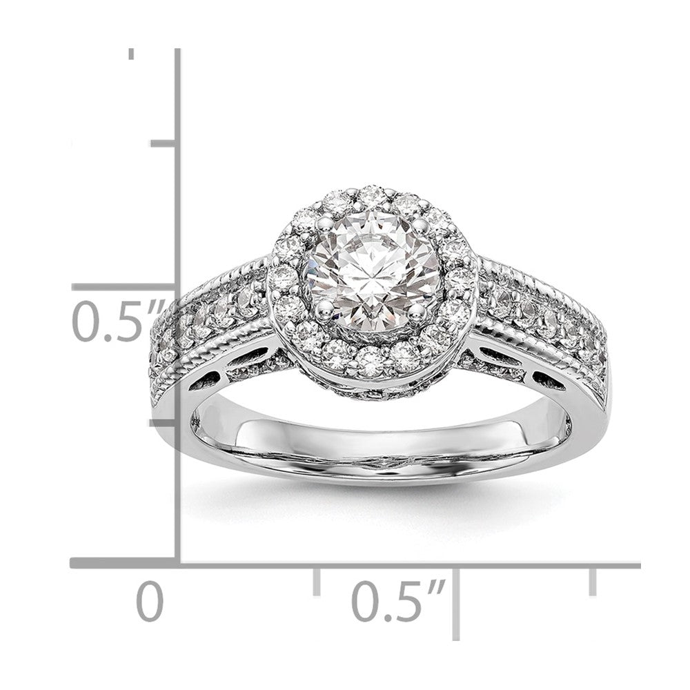 14K White Gold Round Simulated Diamond Halo Engagement Ring
