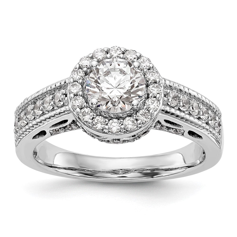 14K White Gold Round Simulated Diamond Halo Engagement Ring