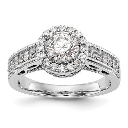 14K White Gold Round Simulated Diamond Halo Engagement Ring