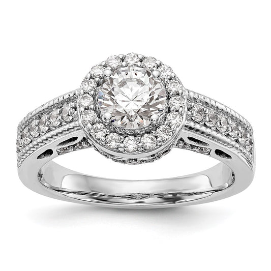14K White Gold Round Simulated Diamond Halo Engagement Ring