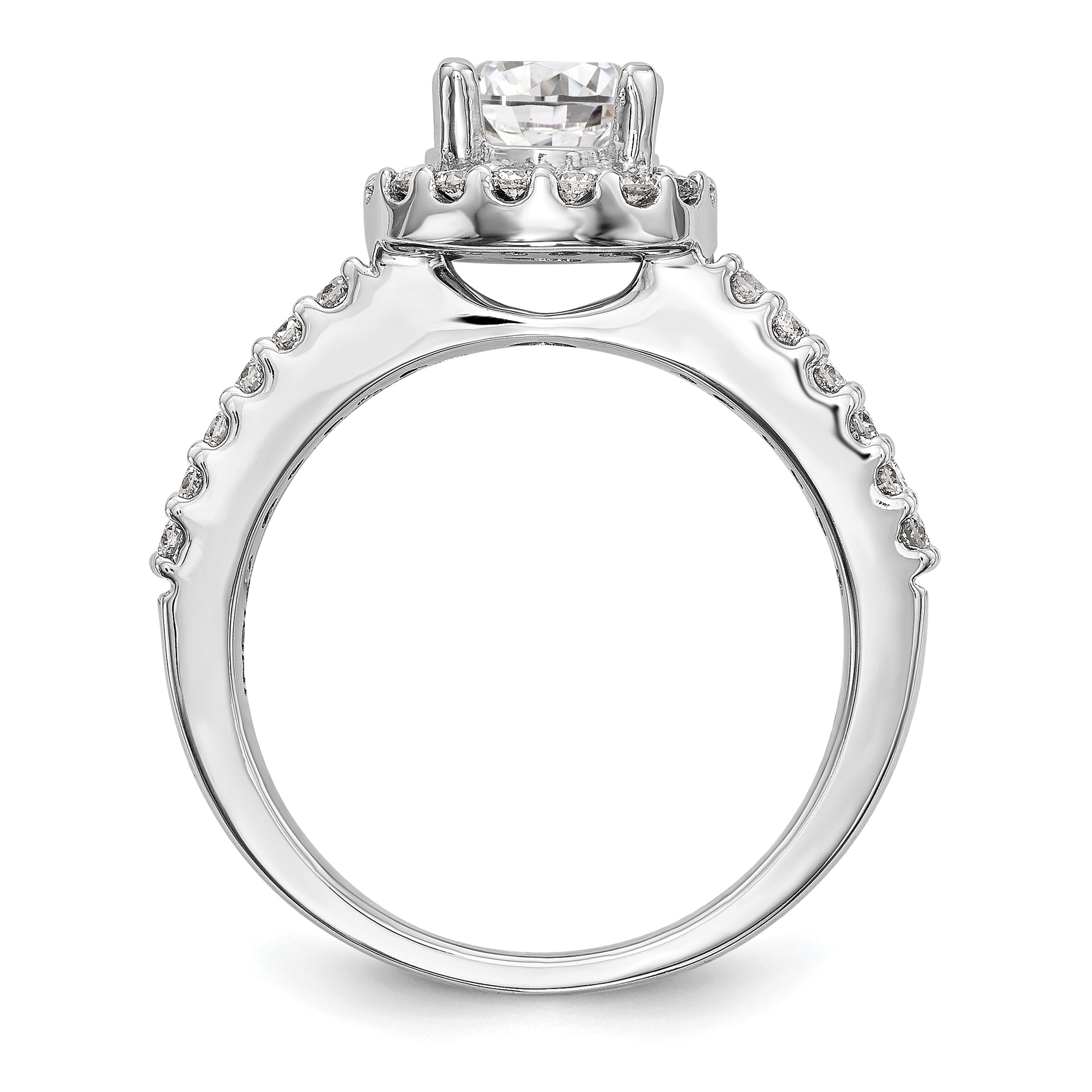 14K White Gold Round Simulated Diamond Halo Engagement Ring
