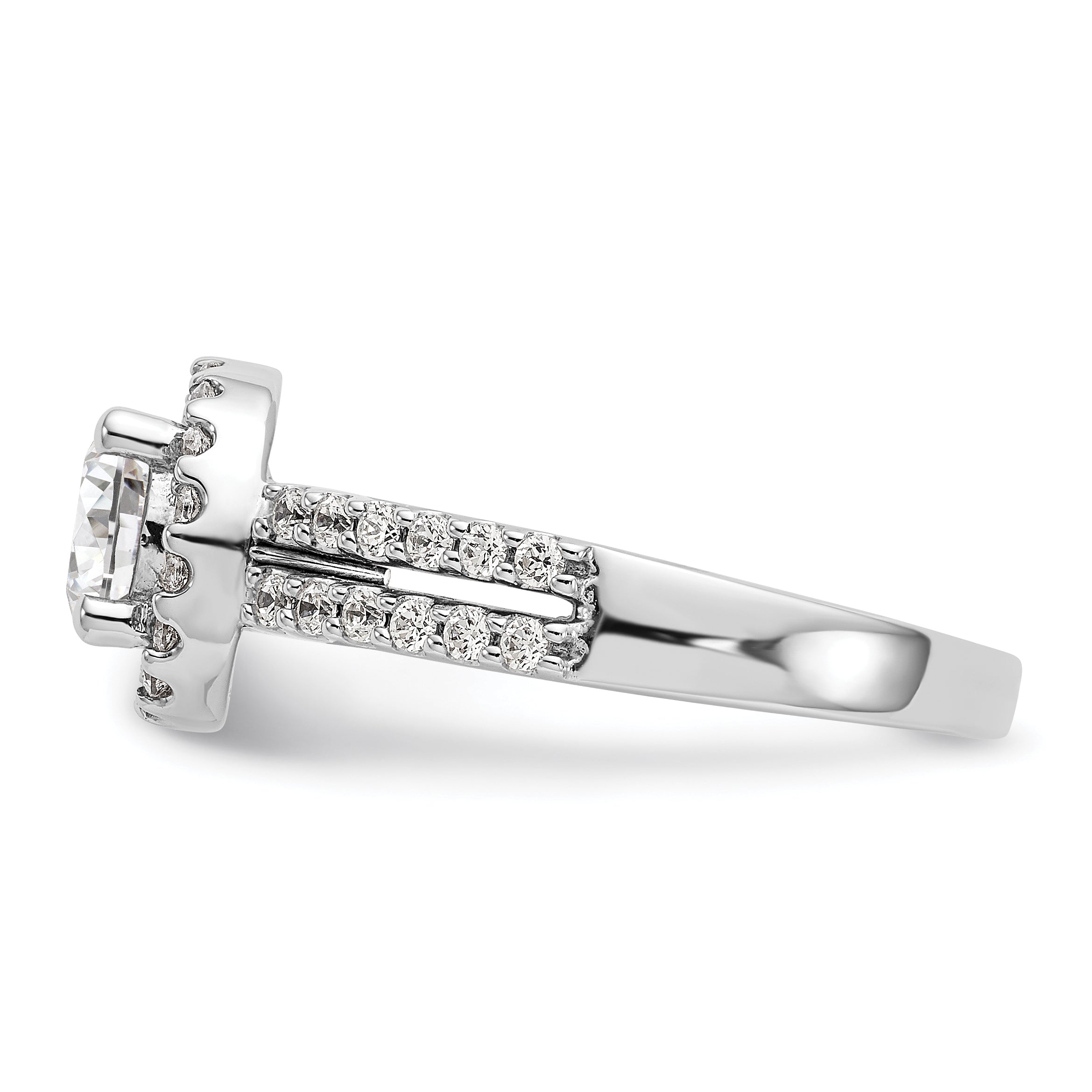 14K White Gold Round Simulated Diamond Halo Engagement Ring