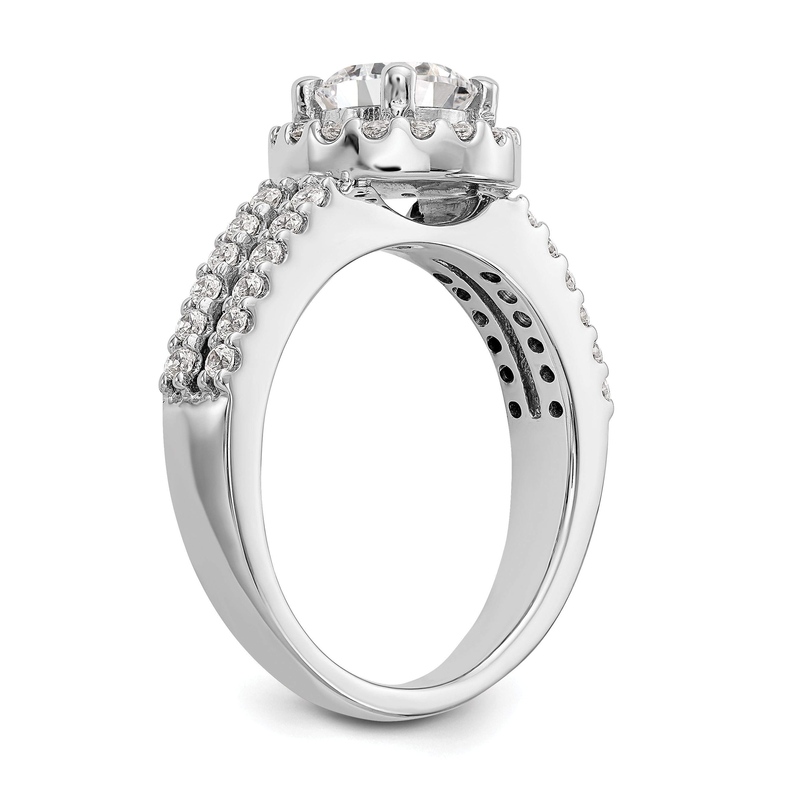 14K White Gold Round Simulated Diamond Halo Engagement Ring