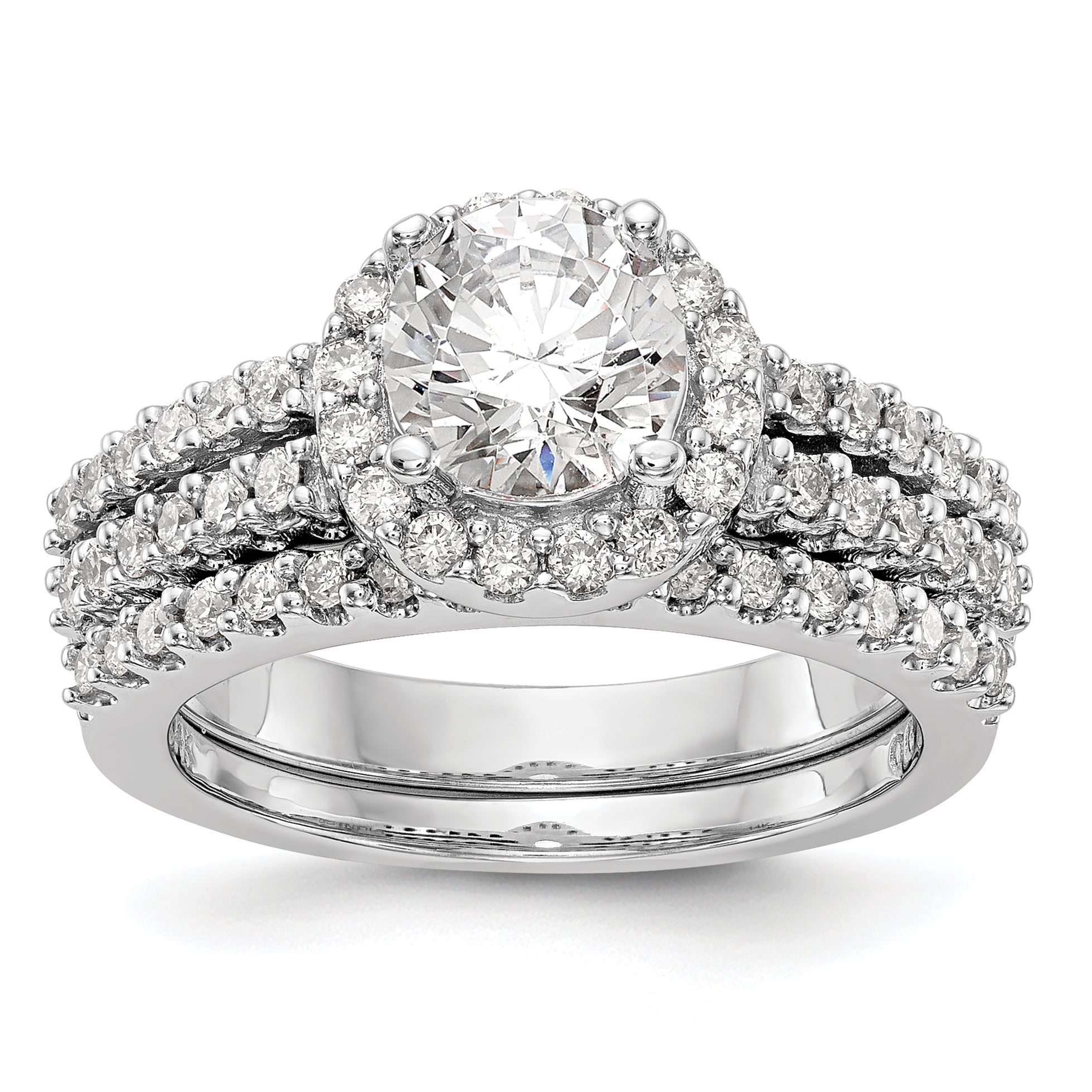 14K White Gold Round Simulated Diamond Halo Engagement Ring