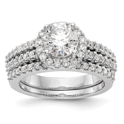 14K White Gold Round Simulated Diamond Halo Engagement Ring