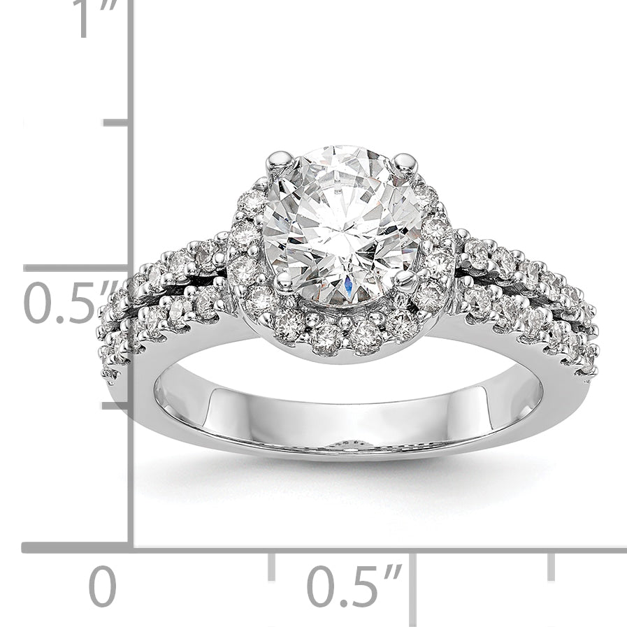 14K White Gold Round Simulated Diamond Halo Engagement Ring