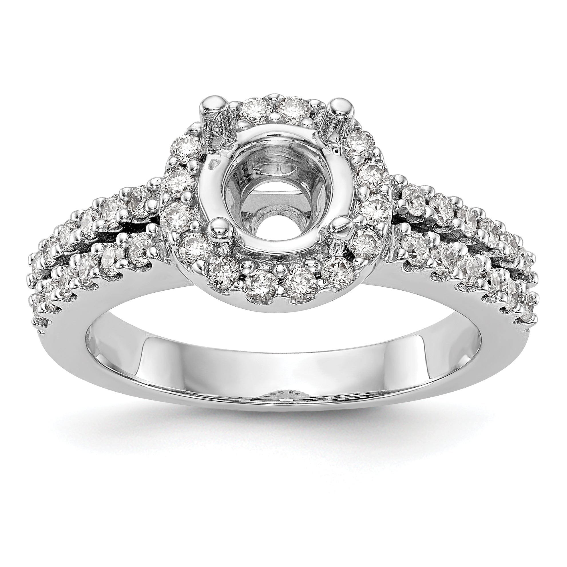 14K White Gold Round Simulated Diamond Halo Engagement Ring