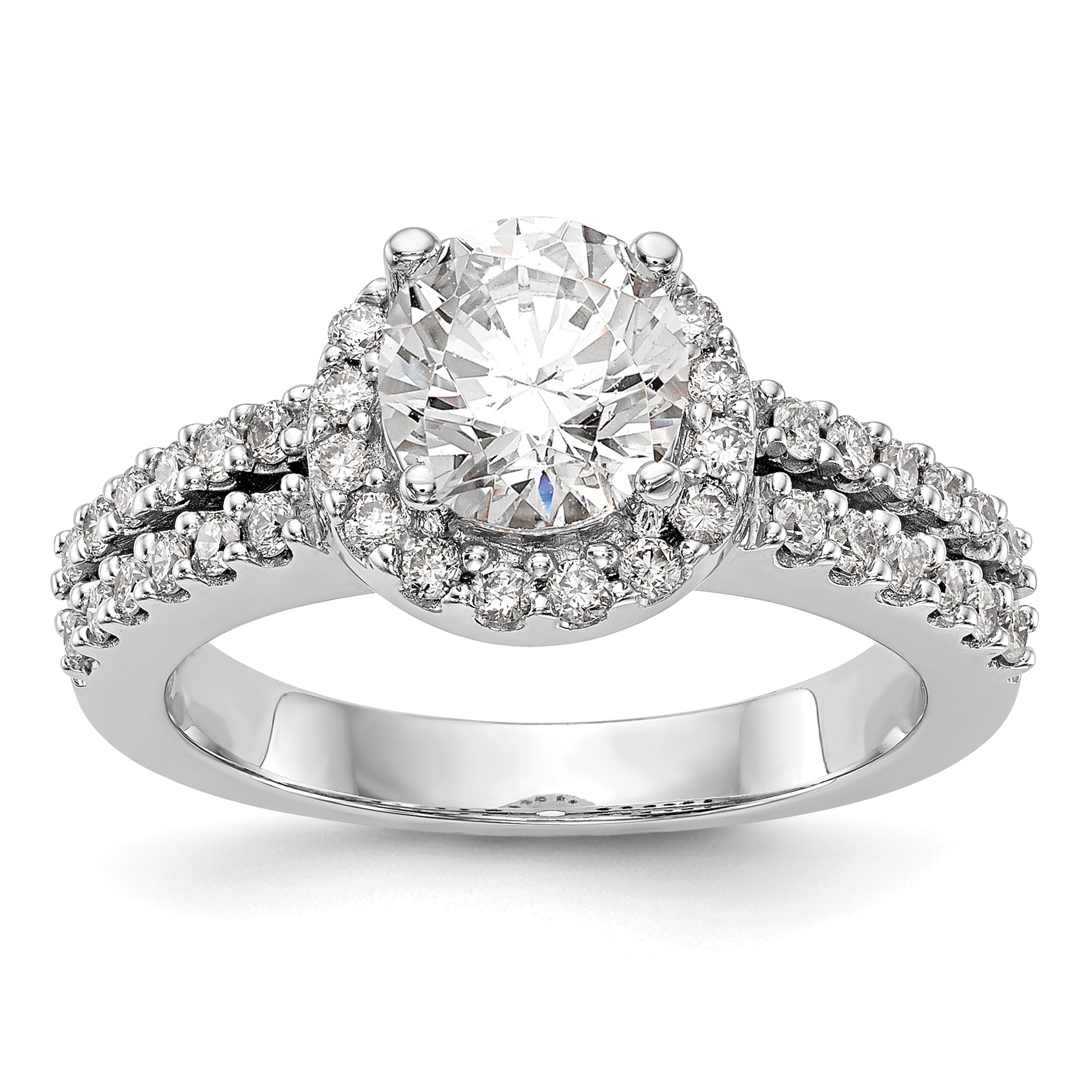 14K White Gold Round Simulated Diamond Halo Engagement Ring