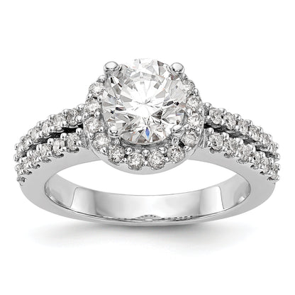 14K White Gold Round Simulated Diamond Halo Engagement Ring