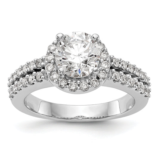14K White Gold Round Simulated Diamond Halo Engagement Ring