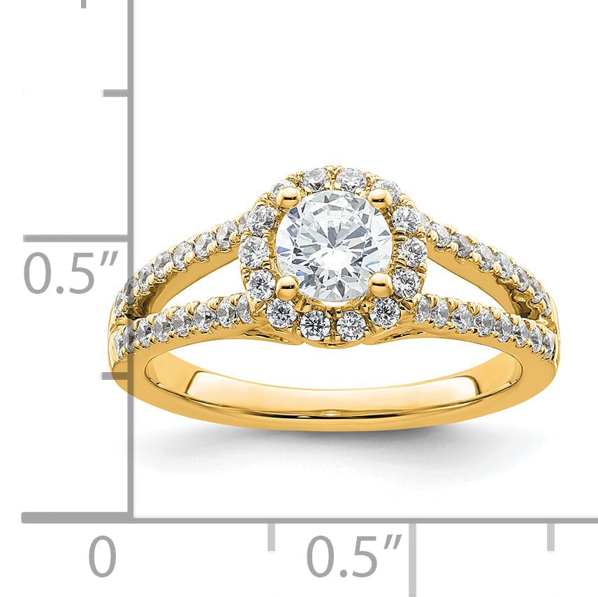 14K Yellow Gold Round Diamond Semi Mount Halo Engagement Ring