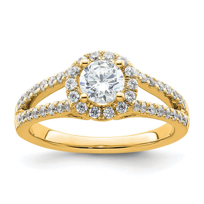 14K Yellow Gold Round Diamond Semi Mount Halo Engagement Ring