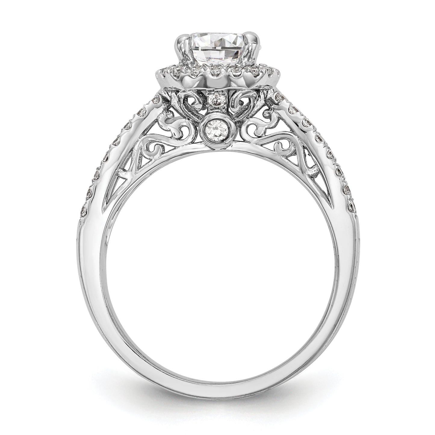 14k White Gold 5/8 Ct. Lab Grown Diamond VS/SI+ G+ 1 Ct. Center Round Halo Engagement Ring