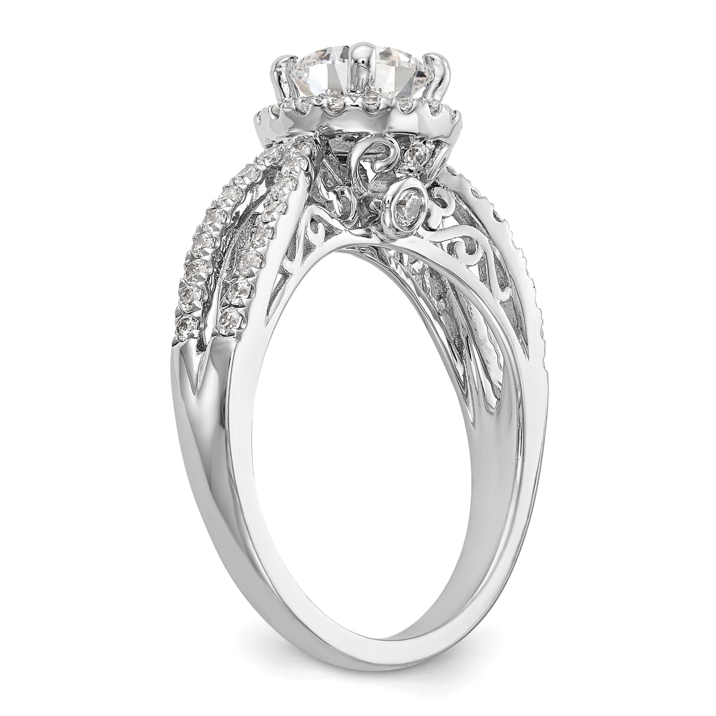 14k White Gold 5/8 Ct. Lab Grown Diamond VS/SI+ G+ 1 Ct. Center Round Halo Engagement Ring