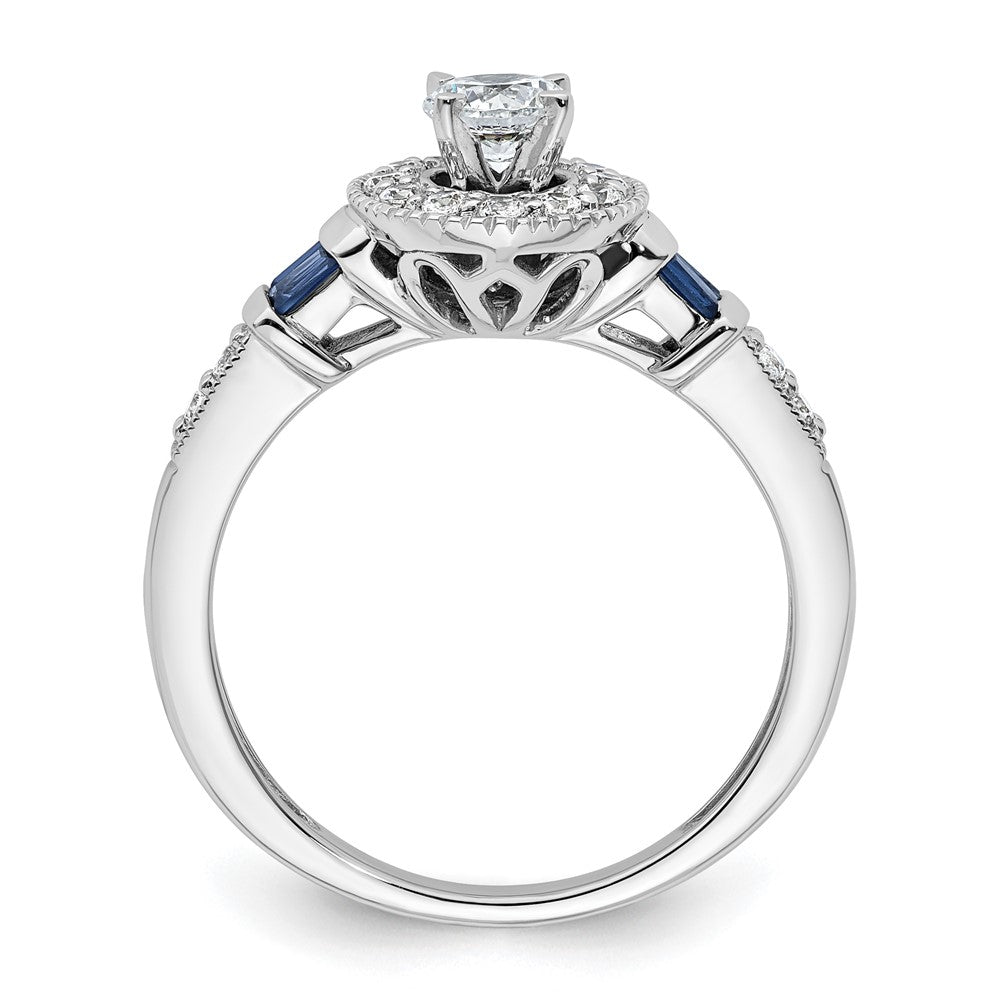 14k White Gold 1/2 Ct. Lab Grown Diamond VS/SI+ G+ and Created Sapphire Round Halo Engagement Ring