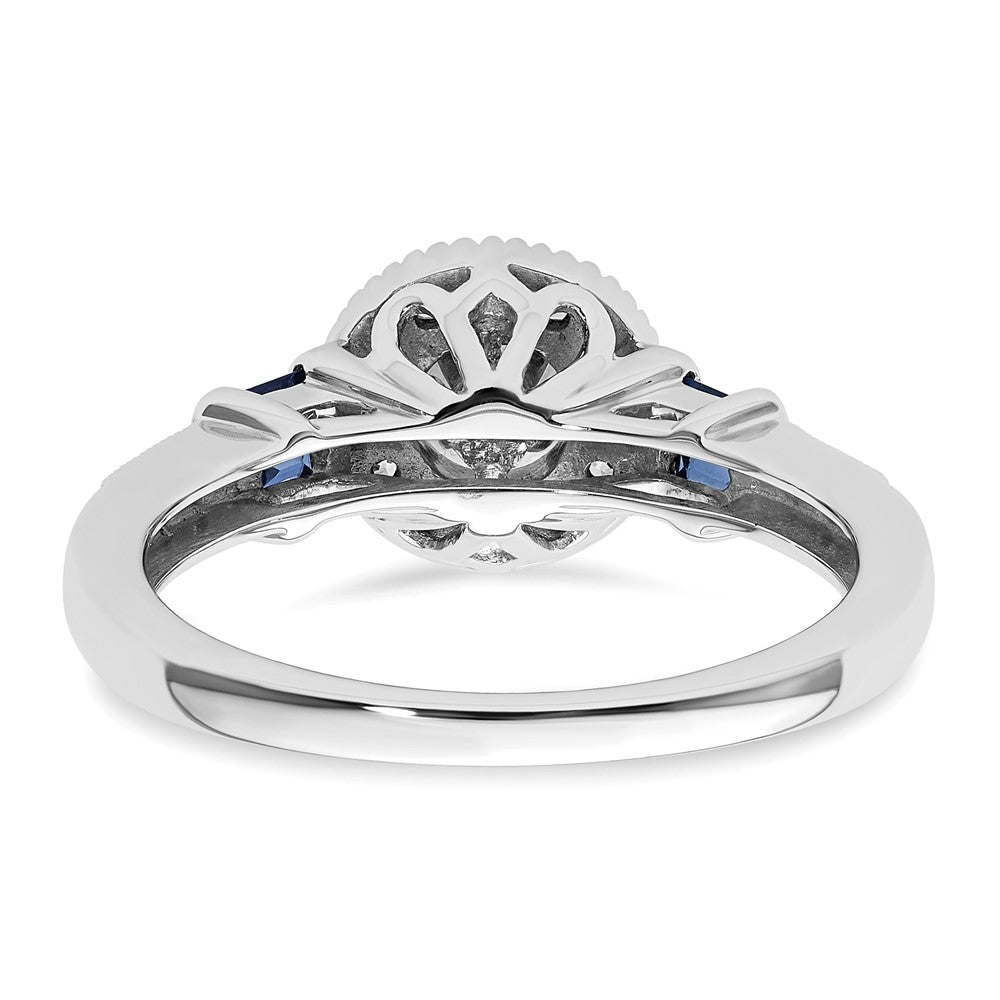 14k White Gold 1/2 Ct. Lab Grown Diamond VS/SI+ G+ and Created Sapphire Round Halo Engagement Ring