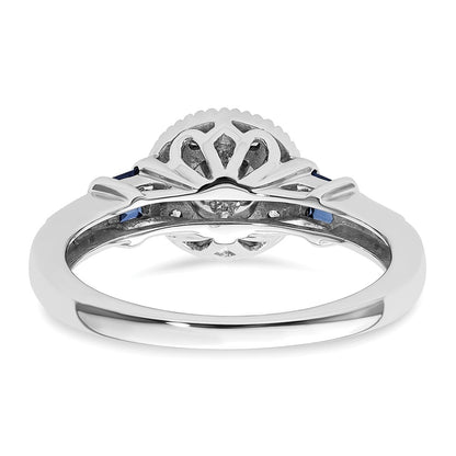 14k White Gold 1/2 Ct. Lab Grown Diamond VS/SI+ G+ and Created Sapphire Round Halo Engagement Ring