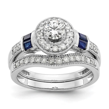 14k White Gold 1/2 Ct. Lab Grown Diamond VS/SI+ G+ and Created Sapphire Round Halo Engagement Ring