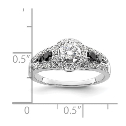 14kw Round Diamond with Black Simulated Diamond Halo Engagement Ring