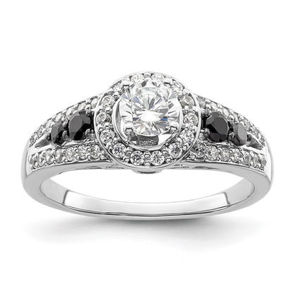 14kw Round Diamond with Black Simulated Diamond Halo Engagement Ring