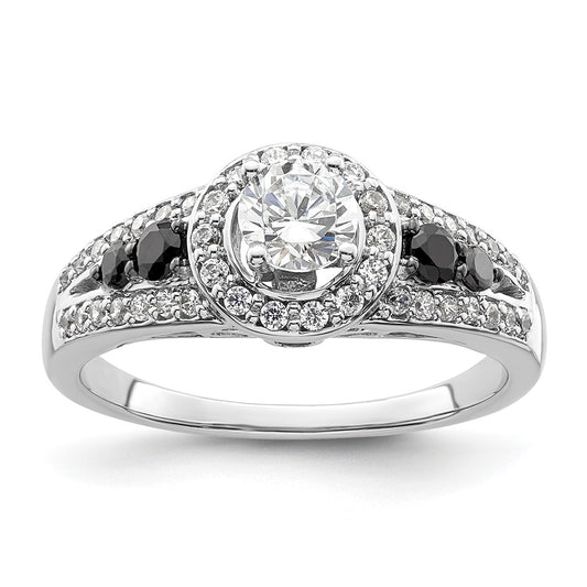 14kw Round Diamond with Black Simulated Diamond Halo Engagement Ring