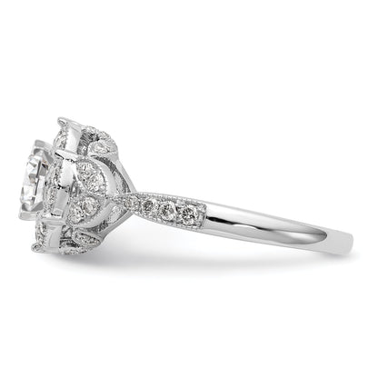 14KW Peg Set Simulated Diamond Round Halo Engagement Ring