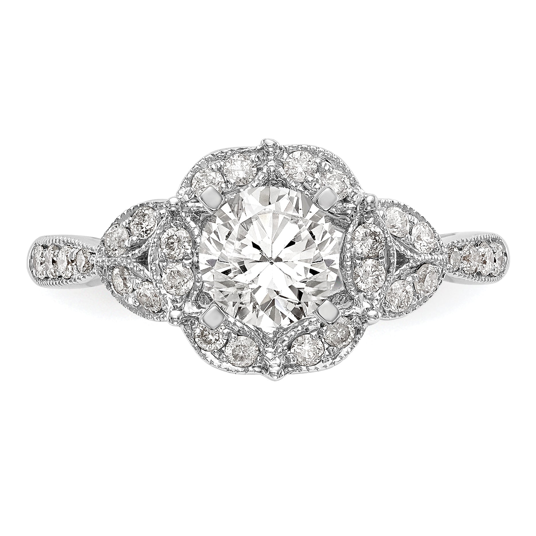 14KW Peg Set Simulated Diamond Round Halo Engagement Ring