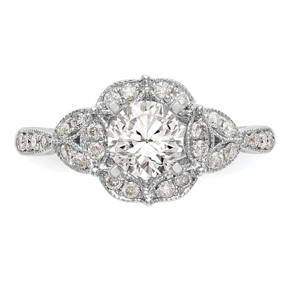 14KW Peg Set Simulated Diamond Round Halo Engagement Ring