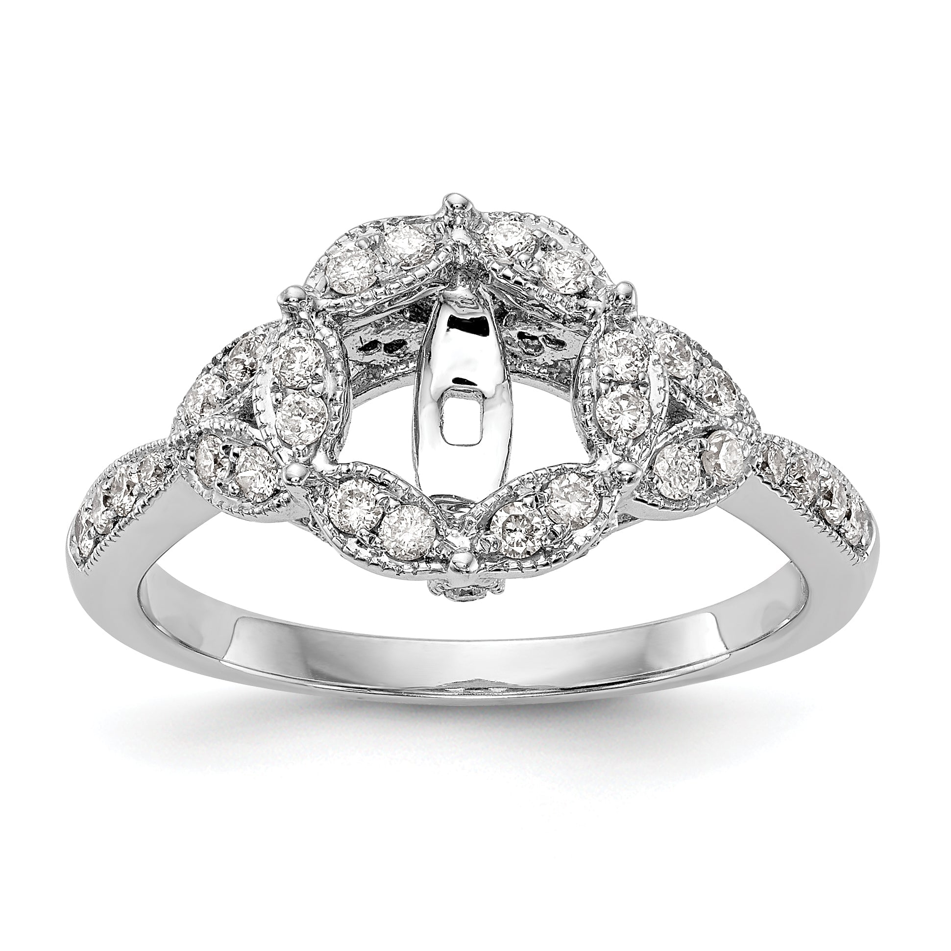14KW Peg Set Simulated Diamond Round Halo Engagement Ring