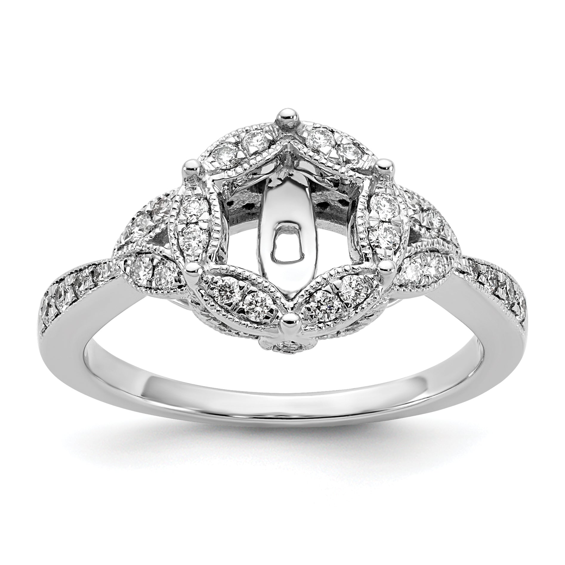 14KW Peg Set Simulated Diamond Round Halo Engagement Ring