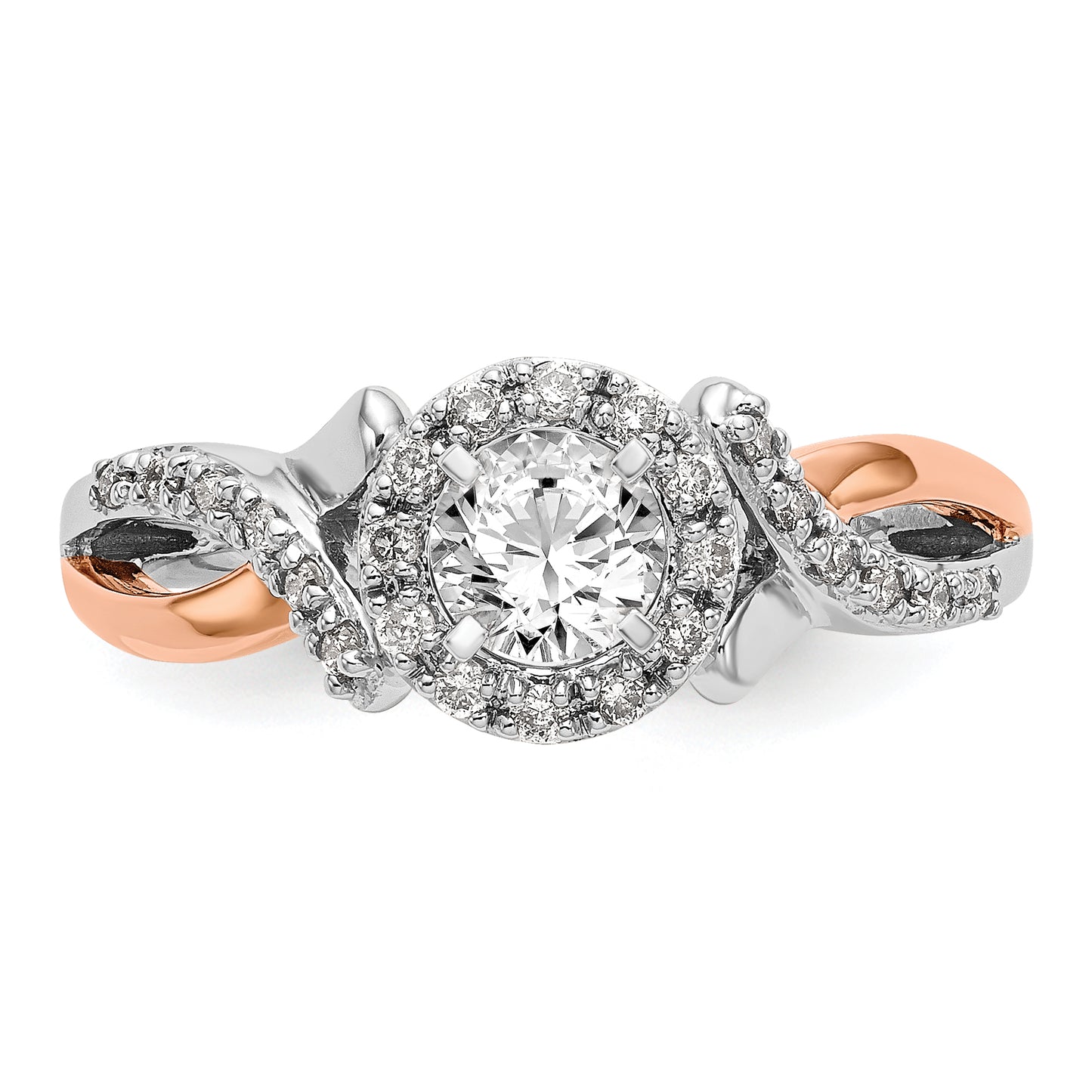 14K White/Rose Gold Two-Tone Rose and White 1/4 Ct. Lab Grown Diamond VS/SI+ G+ Halo Peg Set Engagement Ring