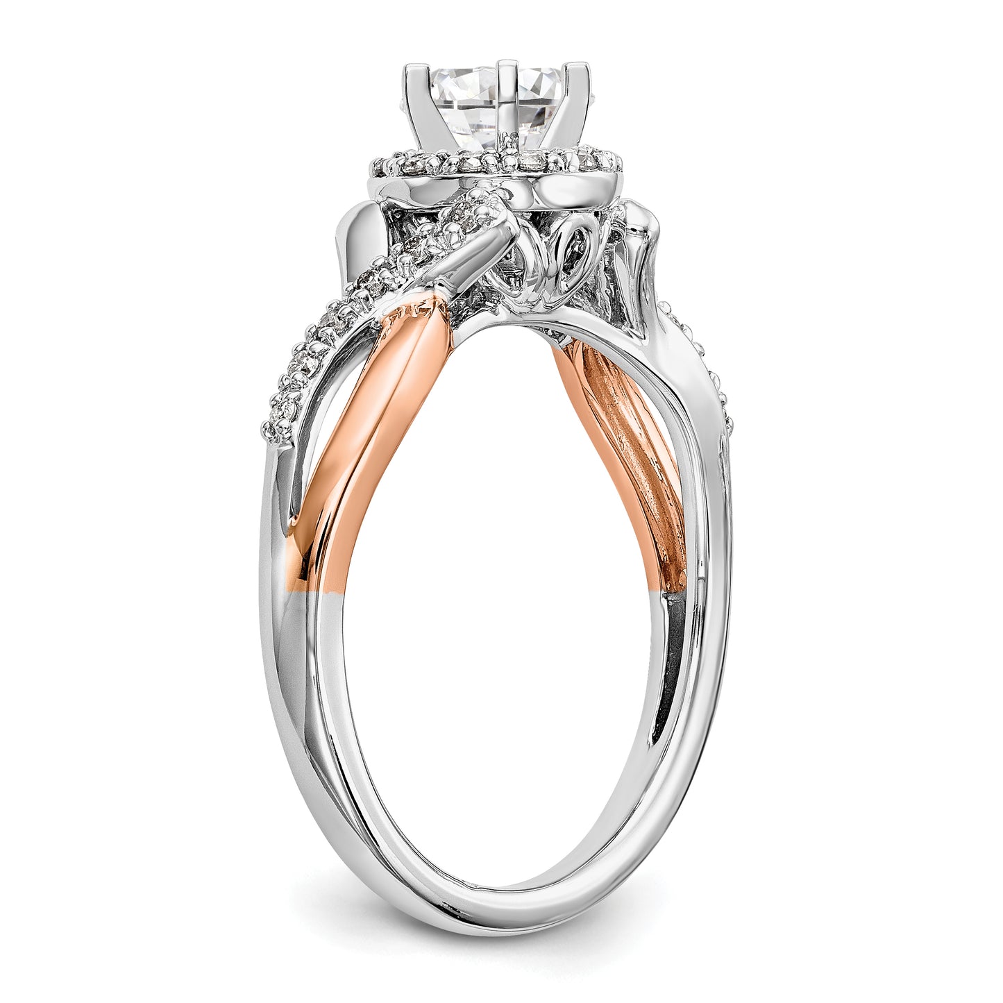 14K White/Rose Gold Two-Tone Rose and White 1/4 Ct. Lab Grown Diamond VS/SI+ G+ Halo Peg Set Engagement Ring