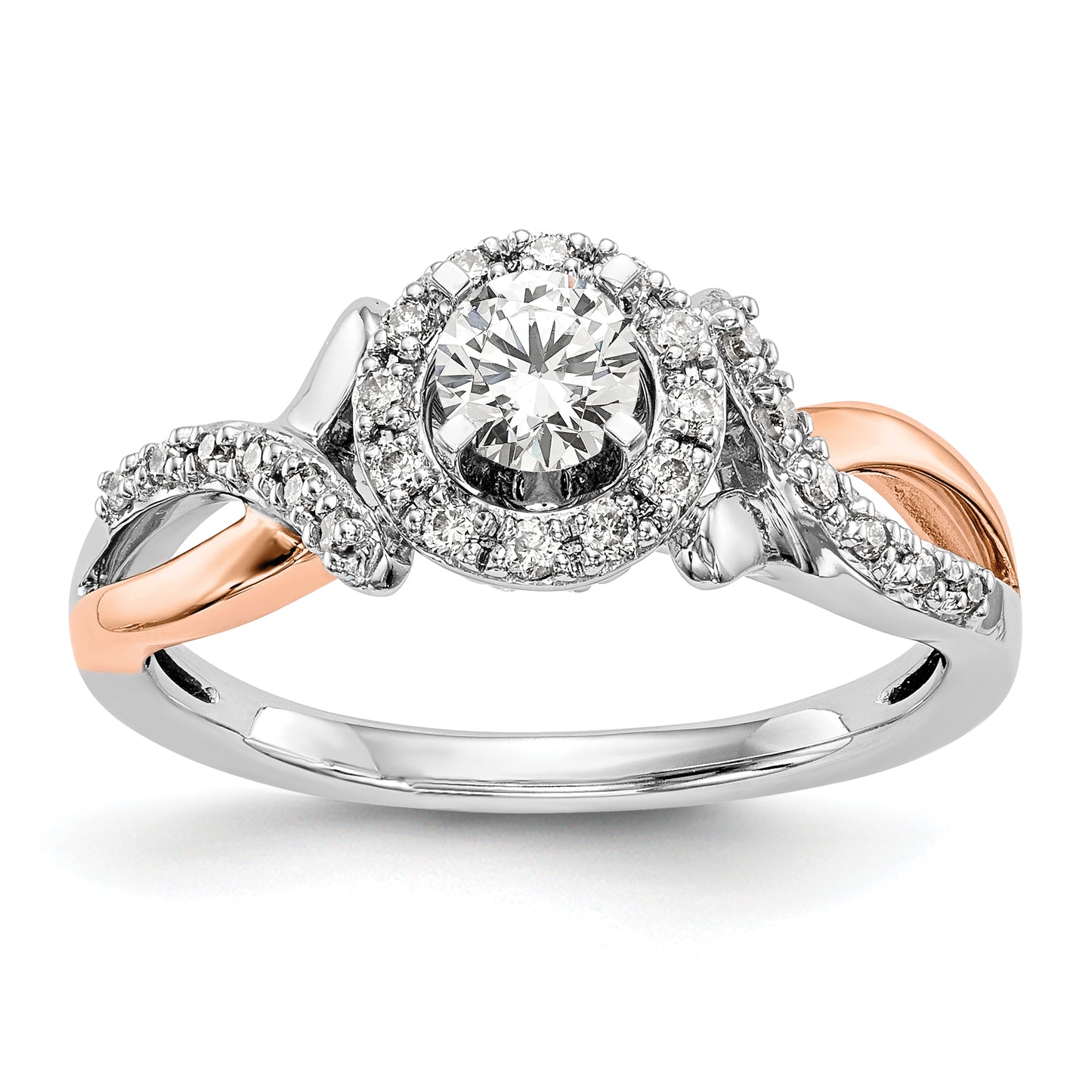 14K White/Rose Gold Two-Tone Rose and White 1/4 Ct. Lab Grown Diamond VS/SI+ G+ Halo Peg Set Engagement Ring