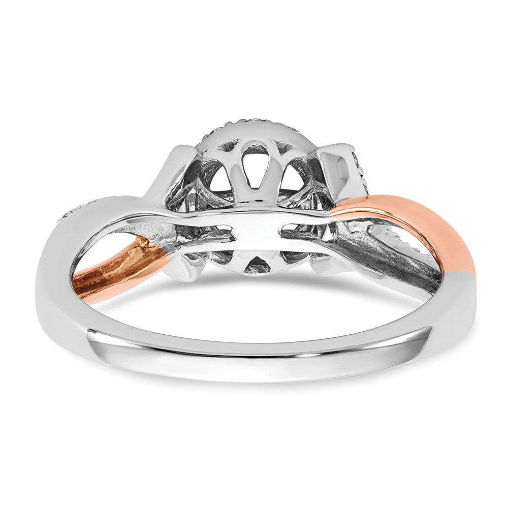 14K White/Rose Gold Two-Tone Rose and White 1/4 Ct. Lab Grown Diamond VS/SI+ G+ Halo Semi Mount Peg Set Engagement Ring