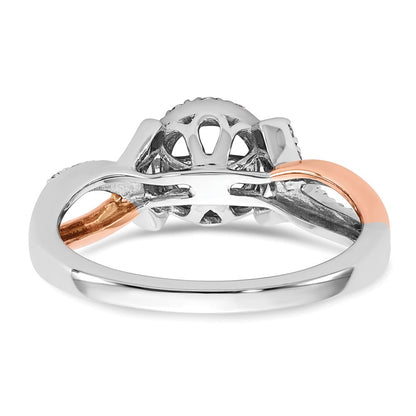 14K White/Rose Gold Two-Tone Rose and White 1/4 Ct. Lab Grown Diamond VS/SI+ G+ Halo Semi Mount Peg Set Engagement Ring