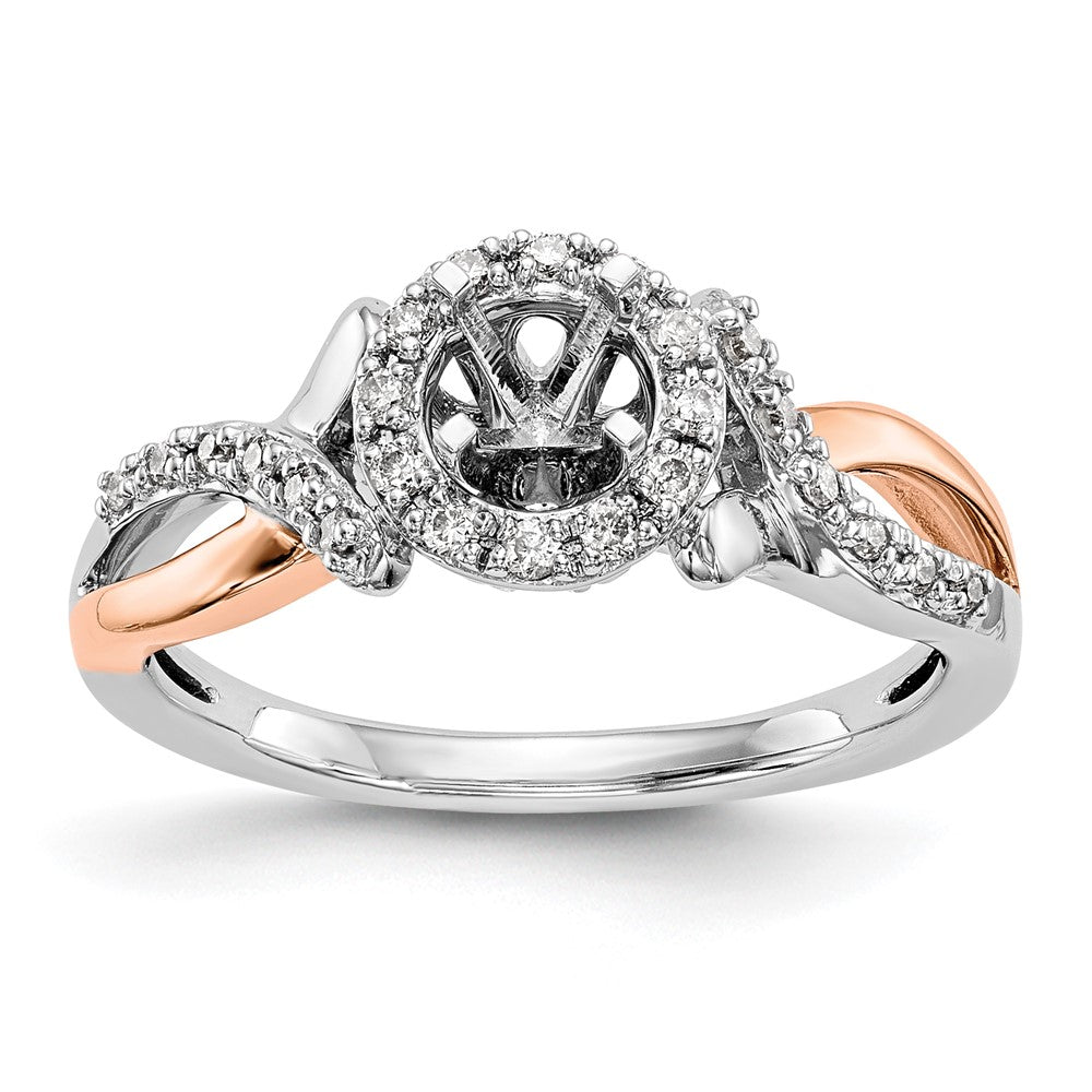 14K White/Rose Gold Two-Tone Rose and White 1/4 Ct. Lab Grown Diamond VS/SI+ G+ Halo Semi Mount Peg Set Engagement Ring