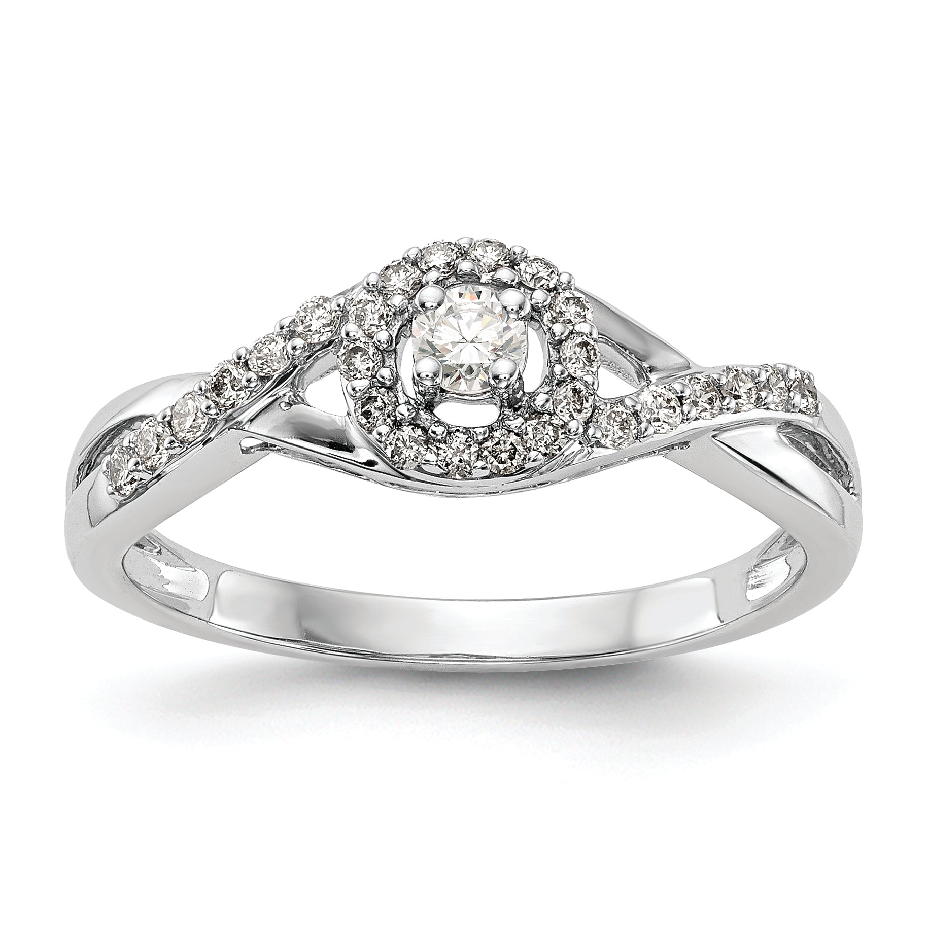10K White Gold Halo (Holds 1/10 Carat (2.8mm) Round Center) 1/5 Diamond Semi Mount Engagement Ring