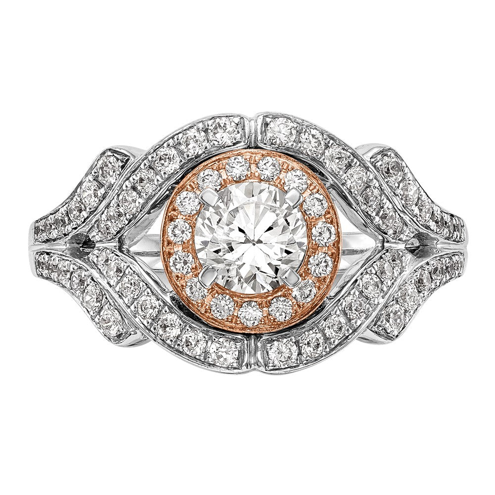 14K Two tone Peg Set Simulated Diamond Halo Engagement Ring